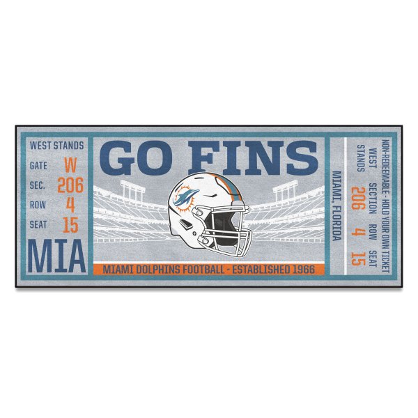 FanMats® - Miami Dolphins 30" x 72" Nylon Face Ticket Runner Mat with "Dolphin" Logo