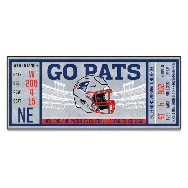 FanMats® - New England Patriots 30" x 72" Nylon Face Ticket Runner Mat with "Patriot" Logo