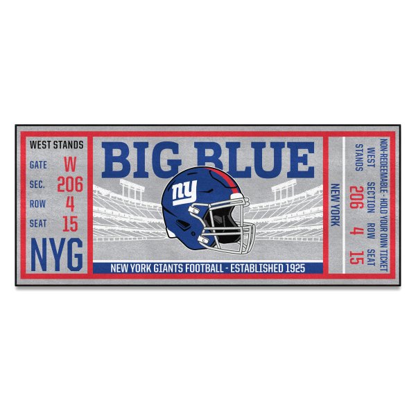 FanMats® - New York Giants 30" x 72" Nylon Face Ticket Runner Mat with "NY" Logo