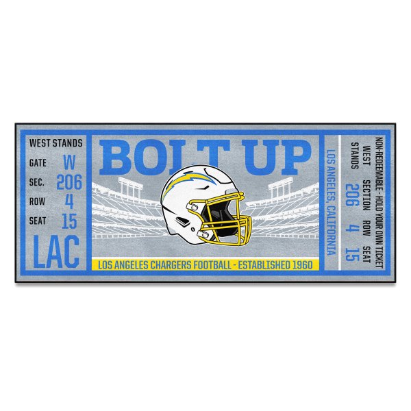 FanMats® - Los Angeles Chargers 30" x 72" Nylon Face Ticket Runner Mat with "Lightening Bolt" Logo