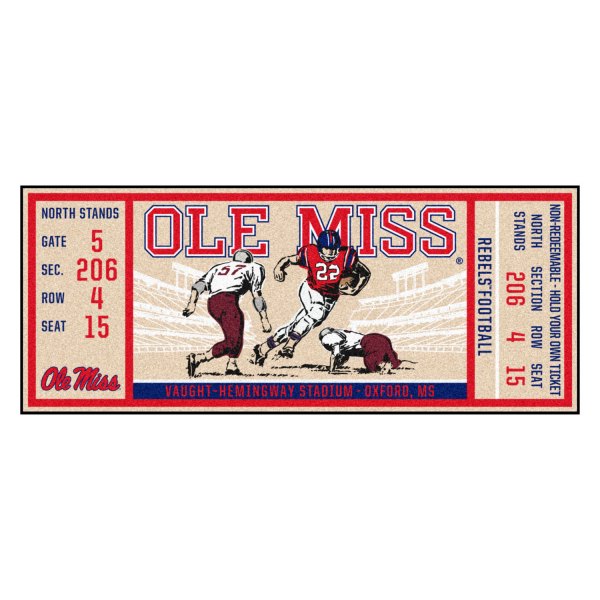 FanMats® - University of Mississippi (Ole Miss) 30" x 72" Nylon Face Ticket Runner Mat with "Ole Miss" Script Logo