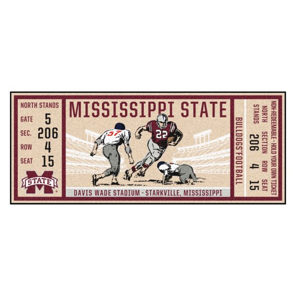 FanMats® - Mississippi State University 30" x 72" Nylon Face Ticket Runner Mat with "M State" Logo