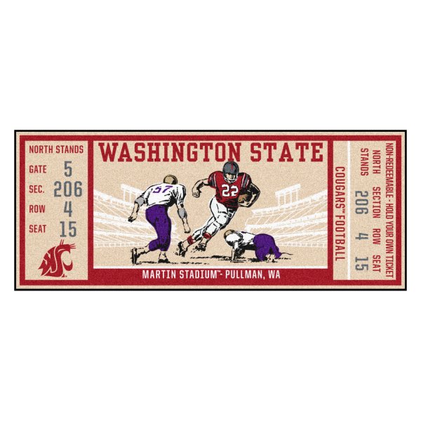 FanMats® - Washington State University 30" x 72" Nylon Face Ticket Runner Mat with "WSU Cougar" Logo