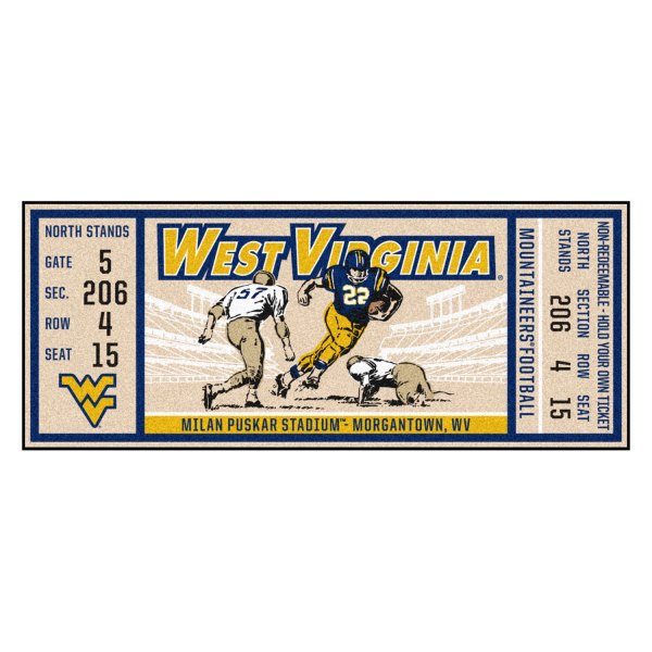 FanMats® - West Virginia University 30" x 72" Nylon Face Ticket Runner Mat with "WV" Logo
