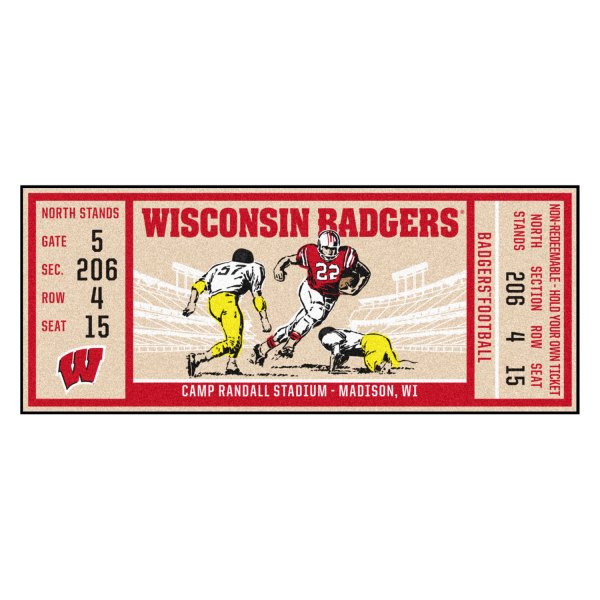 FanMats® - University of Wisconsin 30" x 72" Nylon Face Ticket Runner Mat with "W" Logo
