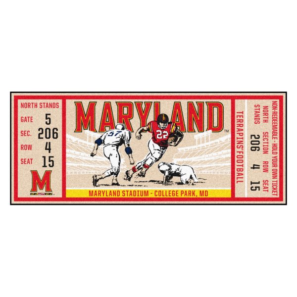 FanMats® - University of Maryland 30" x 72" Nylon Face Ticket Runner Mat with "M & Flag Strip" Logo