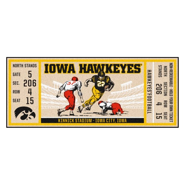 FanMats® - University of Iowa 30" x 72" Nylon Face Ticket Runner Mat with "Hawkeye" Logo