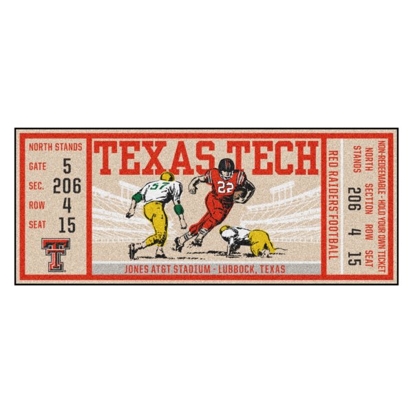 FanMats® - Texas Tech University 30" x 72" Nylon Face Ticket Runner Mat with "TT" Logo