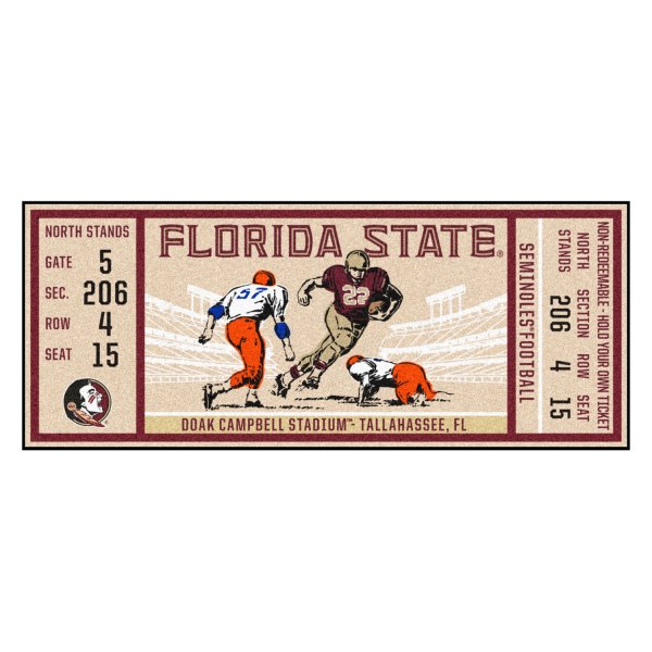 FanMats® - Florida State University 30" x 72" Nylon Face Ticket Runner Mat with "Seminole" Logo