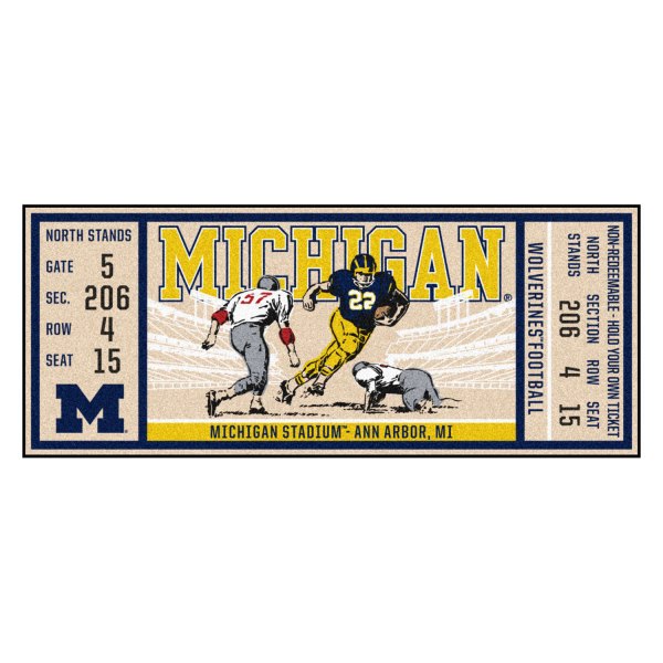 FanMats® - University of Michigan 30" x 72" Nylon Face Ticket Runner Mat with "Block M" Logo