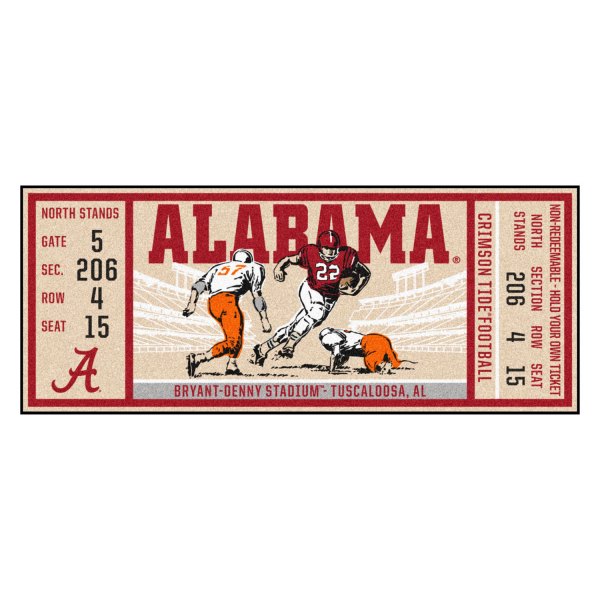 FanMats® - University of Alabama 30" x 72" Nylon Face Ticket Runner Mat with "Script A" Logo