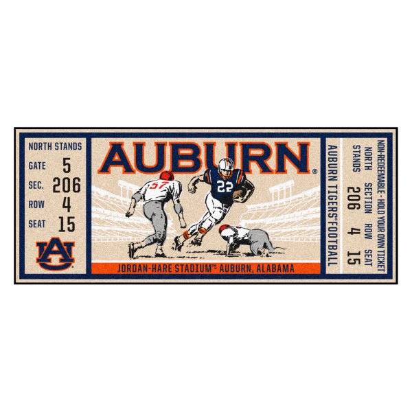 FanMats® - Auburn University 30" x 72" Nylon Face Ticket Runner Mat with "AU" Logo