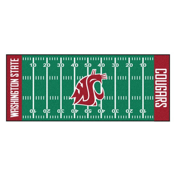 FanMats® - Washington State University 30" x 72" Nylon Face Football Field Runner Mat with "WSU Cougar" Logo & Wordmark
