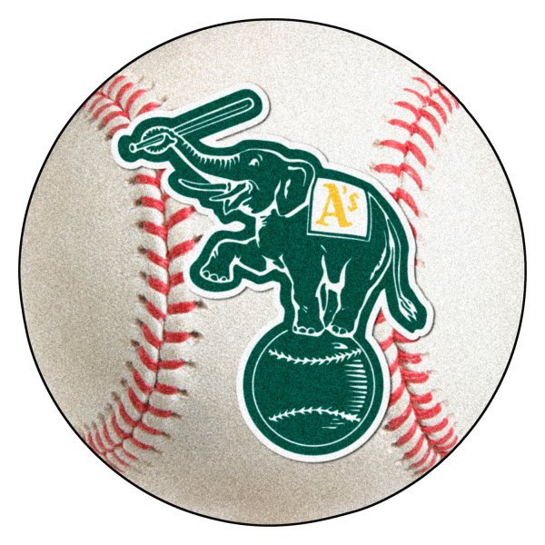 FanMats® - Oakland Athletics 27" Dia Nylon Face Baseball Ball Floor Mat with "Elephant" Logo