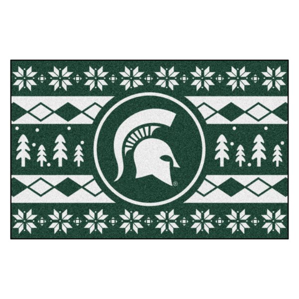 FanMats® - "Holiday Sweater" Michigan State University 19" x 30" Nylon Face Starter Mat with "Spartan Helmet" Logo &