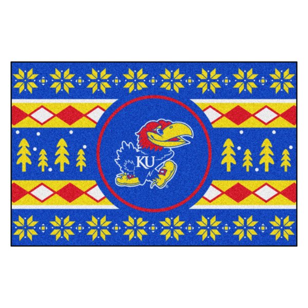 FanMats® - "Holiday Sweater" University of Kansas 19" x 30" Nylon Face Starter Mat with "KU Bird" Logo &