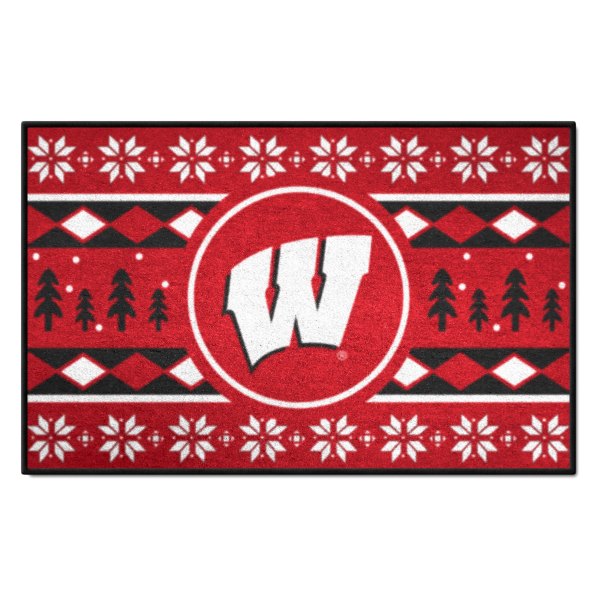FanMats® - "Holiday Sweater" University of Wisconsin 19" x 30" Nylon Face Starter Mat with "W" Logo &