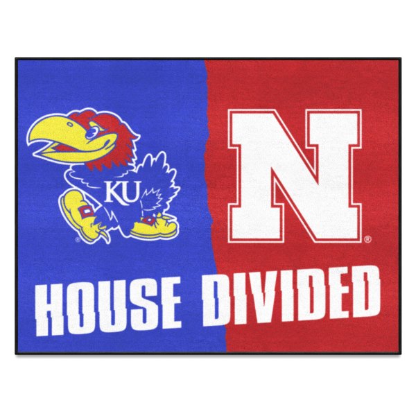 FanMats® - University of Kansas/University of Nebraska 33.75" x 42.5" Nylon Face House Divided Floor Mat