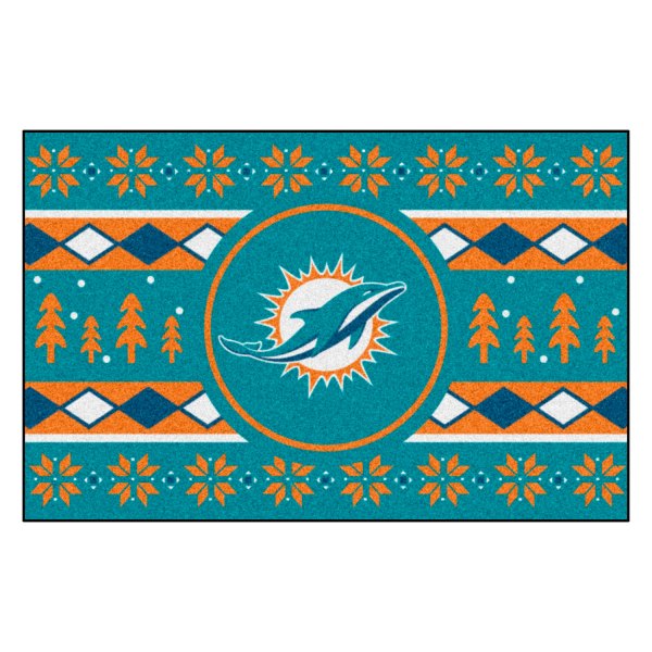FanMats® - "Holiday Sweater" Miami Dolphins 19" x 30" Nylon Face Starter Mat with "Dolphin" Logo &