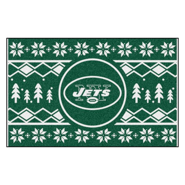 FanMats® - "Holiday Sweater" New York Jets 19" x 30" Nylon Face Starter Mat with "Oval NY Jets" Logo &