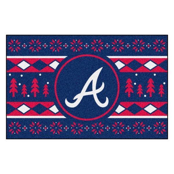 FanMats® - "Holiday Sweater" Atlanta Braves 19" x 30" Nylon Face Starter Mat with "Braves Script with Tomahawk" Logo &