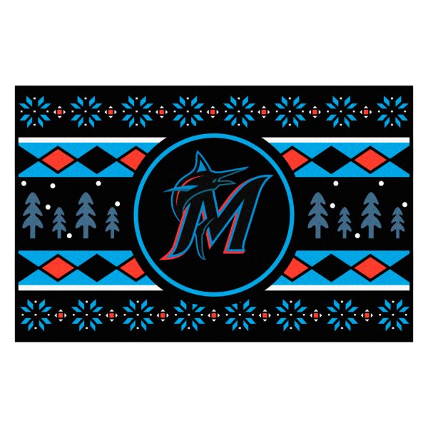 FanMats® - "Holiday Sweater" Miami Marlins 19" x 30" Nylon Face Starter Mat with "M" Logo &