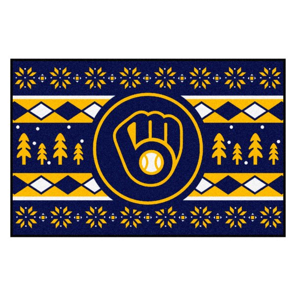 FanMats® - "Holiday Sweater" Milwaukee Brewers 19" x 30" Nylon Face Starter Mat with "M with Wheat" Logo &