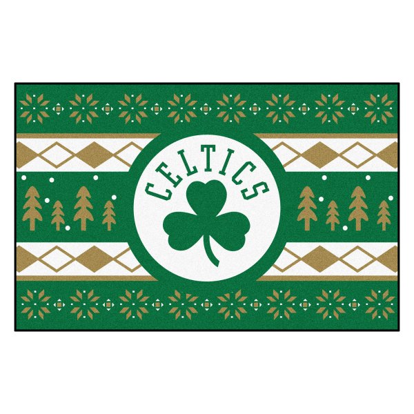FanMats® - "Holiday Sweater" Boston Celtics 19" x 30" Nylon Face Starter Mat with "Clover & Celtics" Logo