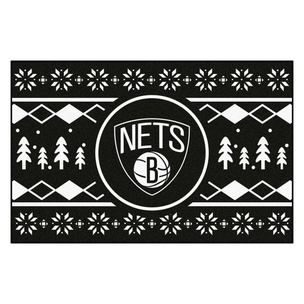 FanMats® - "Holiday Sweater" Brooklyn Nets 19" x 30" Nylon Face Starter Mat with "Circular Brooklyn New York B" Logo