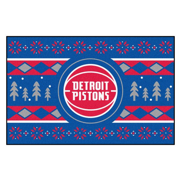 FanMats® - "Holiday Sweater" Detroit Pistons 19" x 30" Nylon Face Starter Mat with "Basketball with Wordmark" Logo