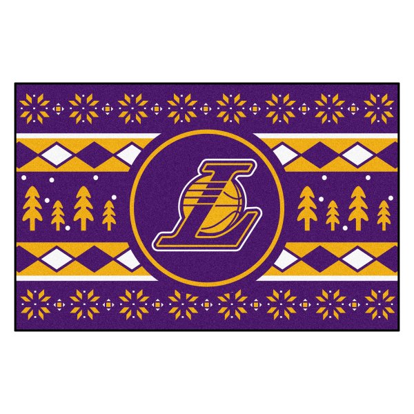 FanMats® - "Holiday Sweater" Los Angeles Lakers 19" x 30" Nylon Face Starter Mat with "L & Basketball" Logo