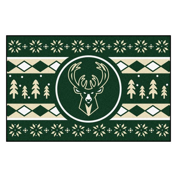 FanMats® - "Holiday Sweater" Milwaukee Bucks 19" x 30" Nylon Face Starter Mat with "Buck Head" Logo