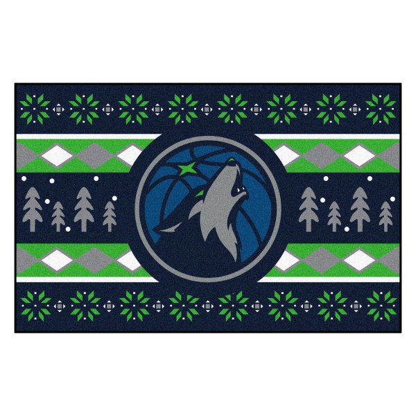 FanMats® - "Holiday Sweater" Minnesota Timberwolves 19" x 30" Nylon Face Starter Mat with "Basketball & Wolf" Partial Logo