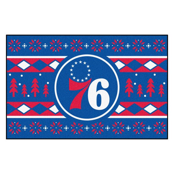 FanMats® - "Holiday Sweater" Philadelphia 76ers 19" x 30" Nylon Face Starter Mat with "76 & Stars on Basketball" Primary Logo