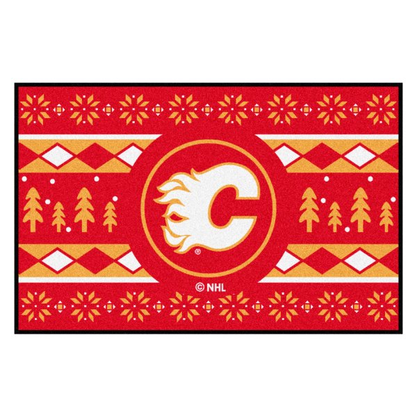 FanMats® - "Holiday Sweater" Calgary Flames 19" x 30" Nylon Face Starter Mat with "Flaming C" Logo &