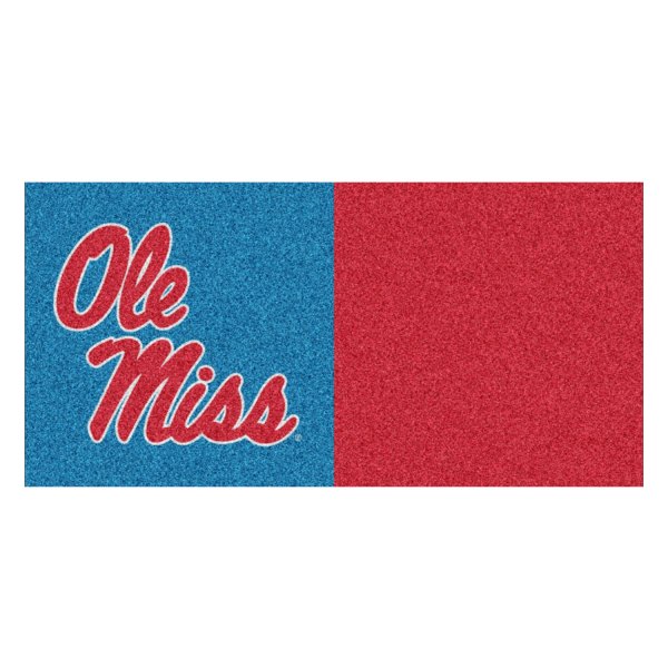 FanMats® - Ole Miss 18" x 18" Light Blue Nylon Face Team Carpet Tiles with "Ole Miss" Script Logo