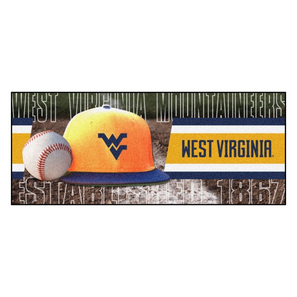 FanMats® - West Virginia University 30" x 72" Nylon Face Baseball Runner Mat with "WV" Logo