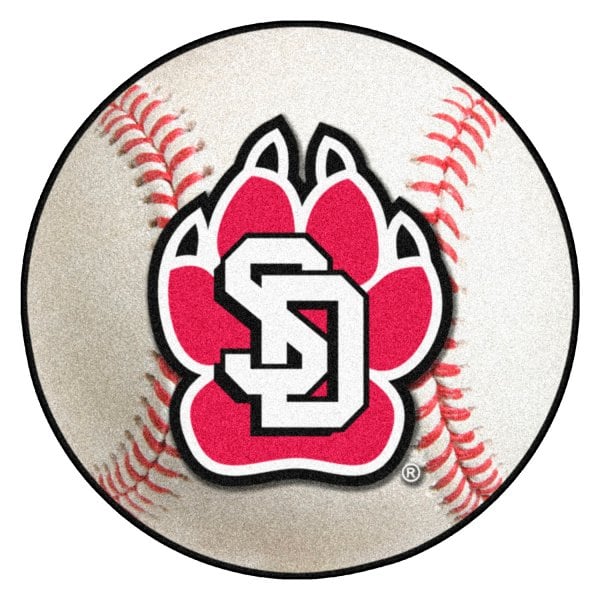 FanMats® - University of South Dakota 27" Dia Nylon Face Baseball Ball Floor Mat with "Coyote Paw Print& SD" Logo