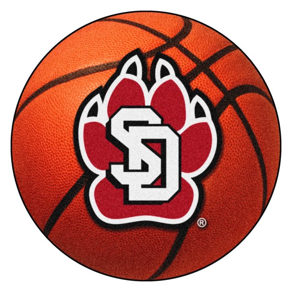 FanMats® - University of South Dakota 27" Dia Nylon Face Basketball Ball Floor Mat with "Coyote Paw Print& SD" Logo