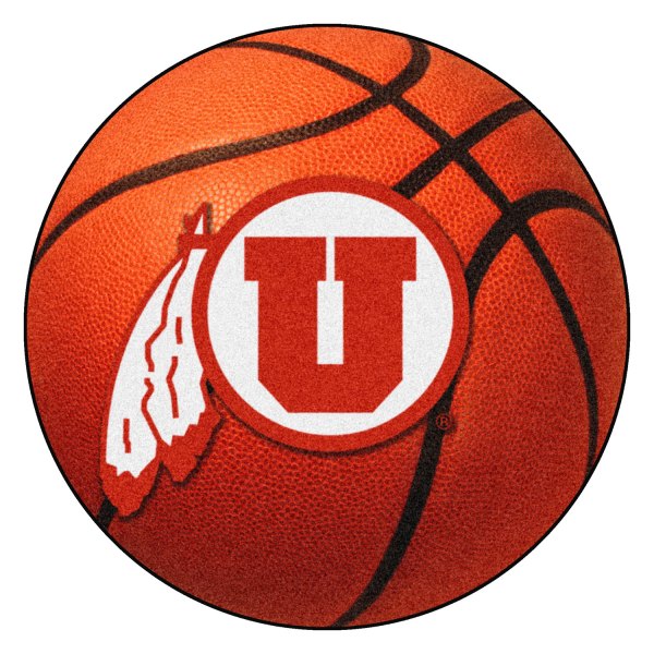 FanMats® - University of Utah 27" Dia Nylon Face Basketball Ball Floor Mat with "Circle U & Feathers" Logo