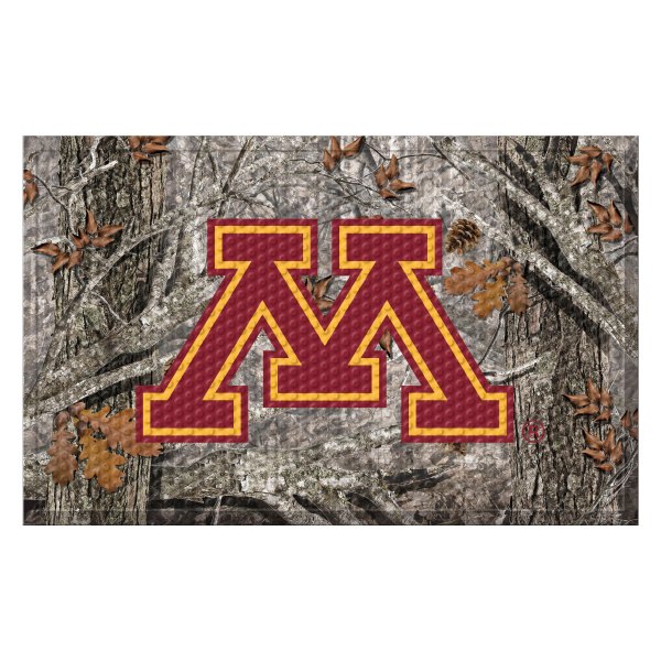 FanMats® - University of Minnesota 30"L x 19"W Camo Rubber Scraper Door Mat with Block M Primary Logo