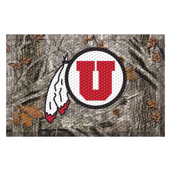 FanMats® - University of Utah 30"L x 19"W Camo Rubber Scraper Door Mat with Circle & Feather Logo