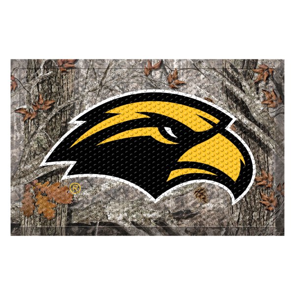 FanMats® - University of Southern Mississippi 30"L x 19"W Camo Rubber Scraper Door Mat with Eagle Primary Logo