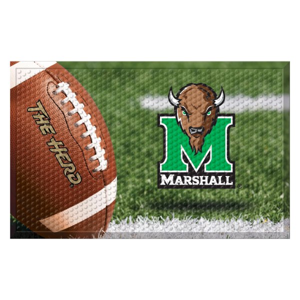 FanMats® - Marshall University 30"L x 19"W Photo Rubber Scraper Door Mat with Bison M Marshall Primary Logo