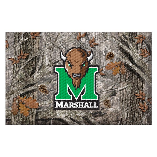 FanMats® - Marshall University 30"L x 19"W Camo Rubber Scraper Door Mat with Bison M Marshall Primary Logo