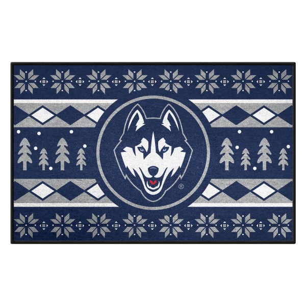 FanMats® - University of Connecticut 30"L x 19"W Holiday Sweater Nylon Starter Mat with Huskey Head Primary Logo & Holiday Sweater Art