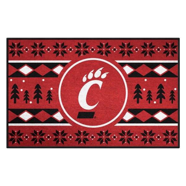 FanMats® - University of Cincinnati 30"L x 19"W Holiday Sweater Nylon Starter Mat with C Bear Claw Logo & Holiday Sweater Art