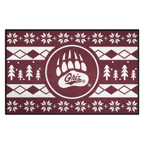 FanMats® - University of Montana 30"L x 19"W Holiday Sweater Nylon Starter Mat with Griz Paw Print Primary Logo & Holiday Sweater Art