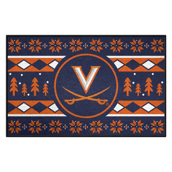 FanMats® - University of Virginia 30"L x 19"W Holiday Sweater Nylon Starter Mat with V-Sabre Primary Logo & Holiday Sweater Art