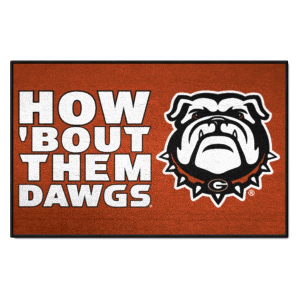 FanMats® - University of Georgia 30"L x 19"W Slogan Nylon Starter Mat with New Bulldog Logo & "How 'Bout Them Dawgs"